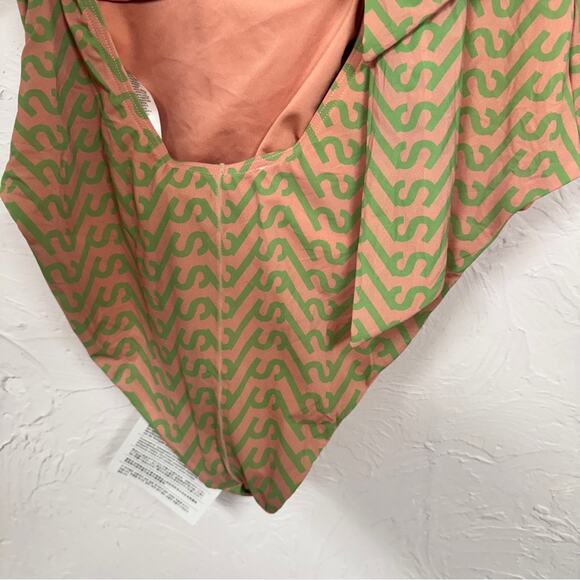 Self Portrait Pink Green Twist Front One Piece Swimsuit Womens 10 Halter NWT - Picture 8 of 9